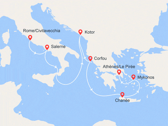 itinéraire croisière Iles grecques : Italie, Monténégro, Iles grecques...