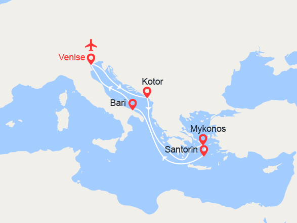 itinéraire croisière Iles grecques : Italie, Montenegro, Iles grecques  |  Vols inclus 