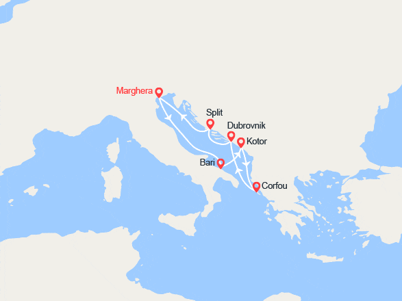 itinéraire croisière Méditerranée Orientale : Italie, Monténégro, Iles grecques, Croatie 