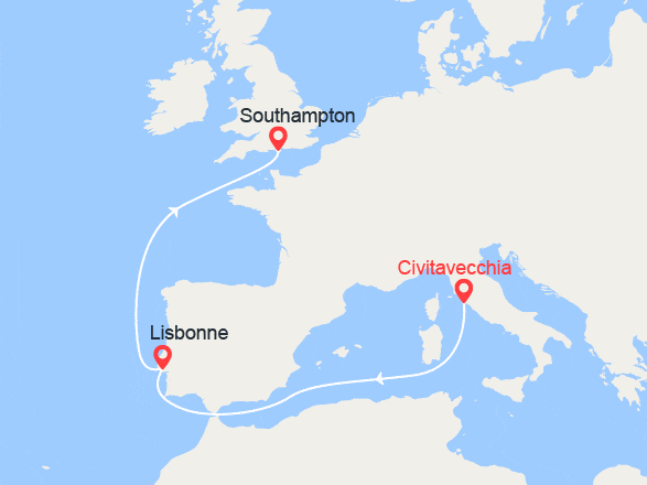 itinéraire croisière Méditerranée : Italie, Portugal, Angleterre