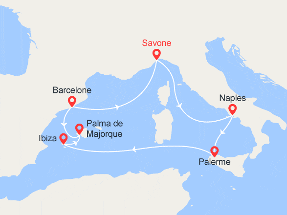 itinéraire croisière Méditerranée : Italie, Sicile, Baléares, Espagne