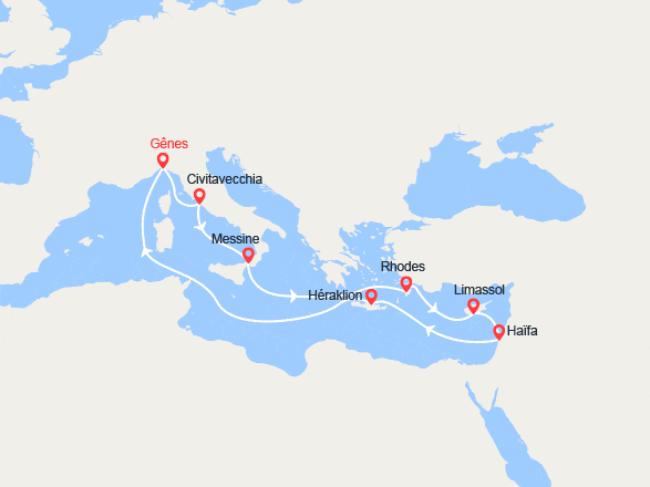 itinéraire croisière Iles grecques : Italie, Sicile, Chypre, Israël, Iles grecques