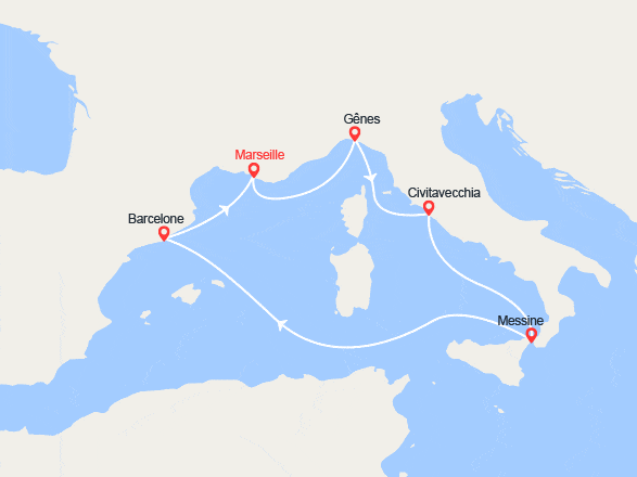 itin&eacute;raire croisi&egrave;re Méditerranée Occidentale : Italie, Sicile, Espagne 