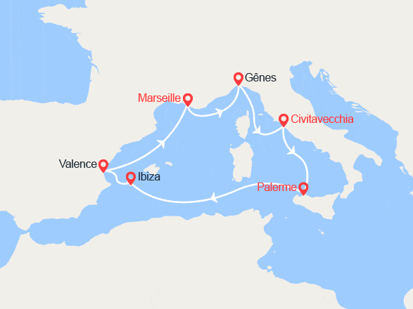 itinéraire croisière Méditerranée Occidentale : Italie, Sicile, Ibiza, Espagne