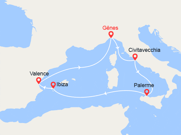 itinéraire croisière Iles Baléares : Italie, Sicile, Ibiza, Espagne || 2022