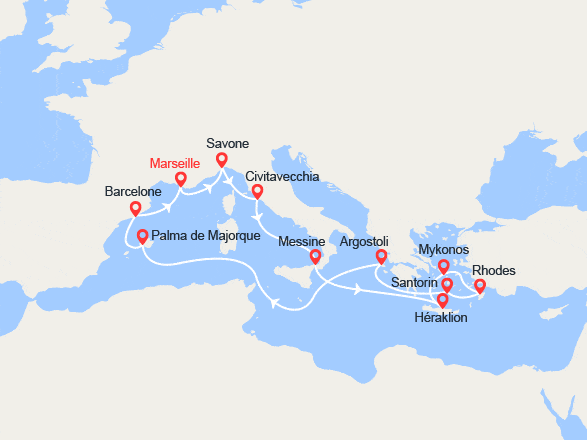 itinéraire croisière Iles grecques : Italie, Sicile, Iles grecques, Majorque