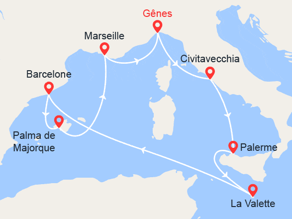 itinéraire croisière Iles Baléares - Iles Baléares : Italie, Sicile, Malte, Espagne, Majorque