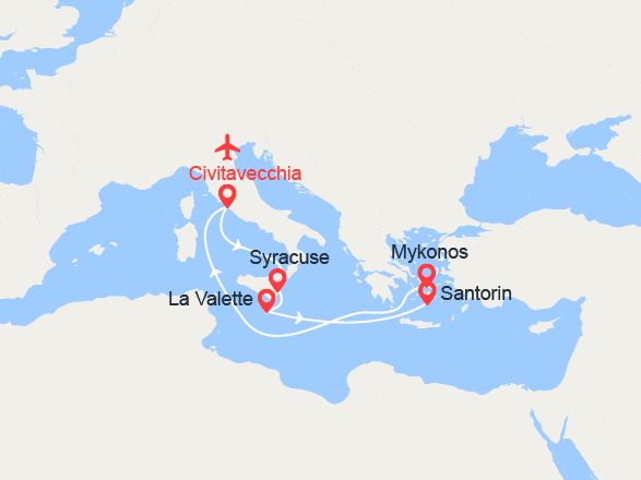 itinéraire croisière Iles grecques : Italie, Sicile, Malte, Iles grecques II Vols Inclus