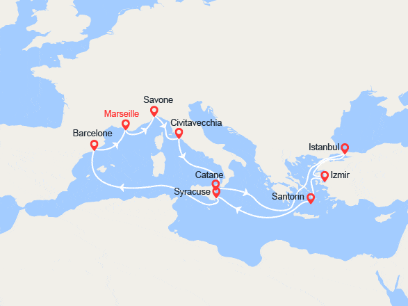 itinéraire croisière Méditerranée Orientale : Italie, Sicile, Turquie, Iles grecques