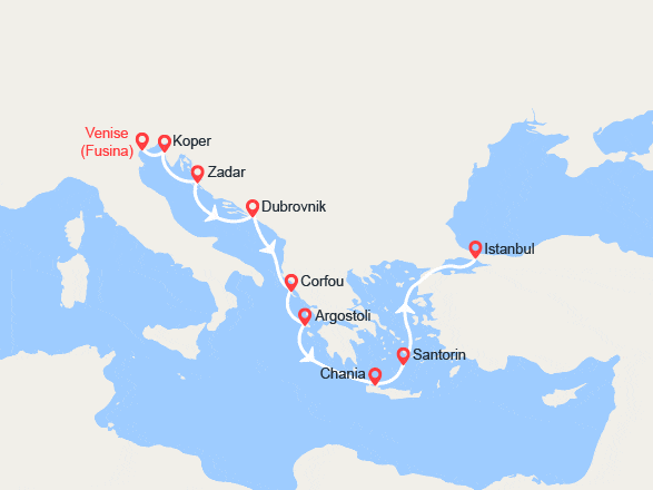 itinéraire croisière Méditerranée Orientale : Italie, Slovénie, Croatie, Grèce, Turquie