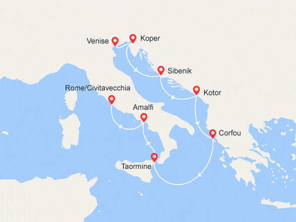 itinéraire croisière Croatie/Adriatique : Italie, Slovénie, Croatie, Montenegro, Corfu, Sicile...