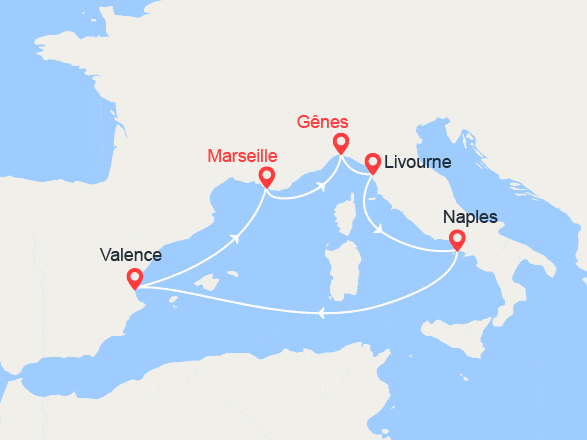 itinéraire croisière Méditerranée : Italie et Espagne