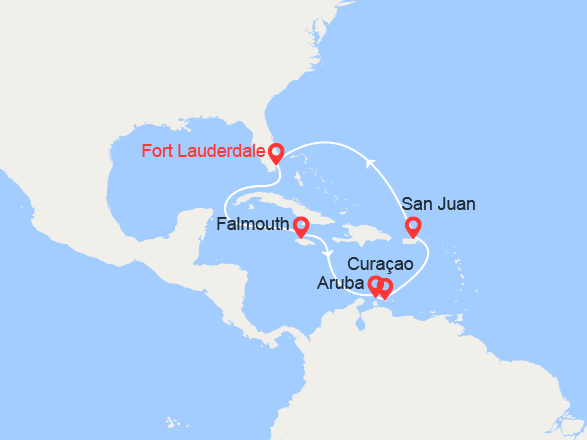 itin&eacute;raire croisi&egrave;re Caraïbes Ouest/Mexique : Jamaïque, Aruba, Curaçao, Porto Rico 