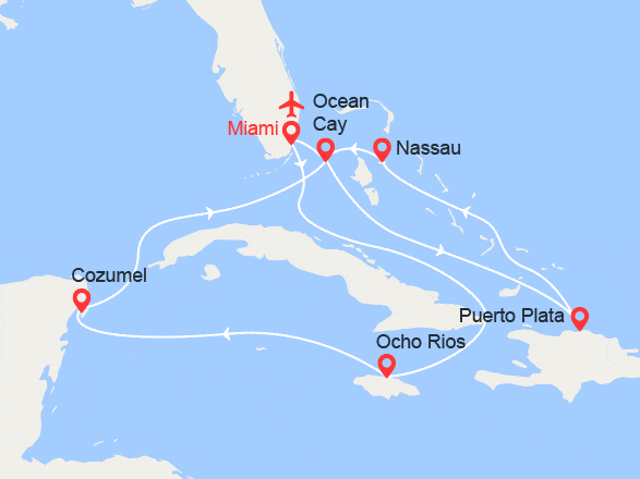 itinéraire croisière Caraïbes et Antilles : Jamaïque, Caïmans, Cozumel, Bahamas, Rép Domninicaine || Vol + Hôtel inclus