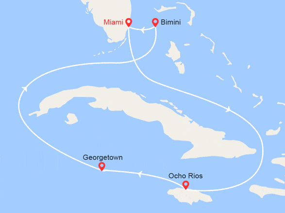 itinéraire croisière Caraïbes et Antilles : Jamaïque, Iles Caïman, Bahamas