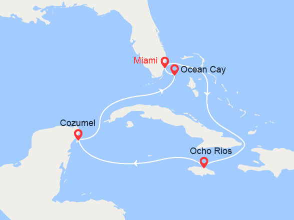 itinéraire croisière Caraïbes et Antilles : Jamaïque, Iles Caïman, Cozumel & Bahamas