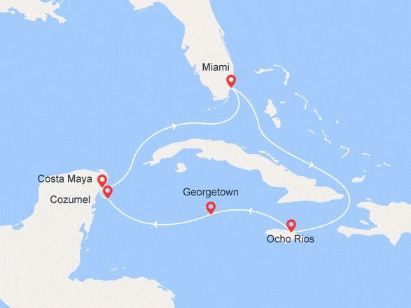 itinéraire croisière Caraïbes et Antilles : Jamaïque, Iles Caïman, Mexique