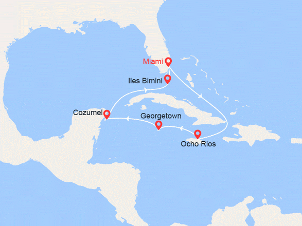 itinéraire croisière Caraïbes et Antilles : Jamaïque, Iles Caïman, Mexique, Bahamas