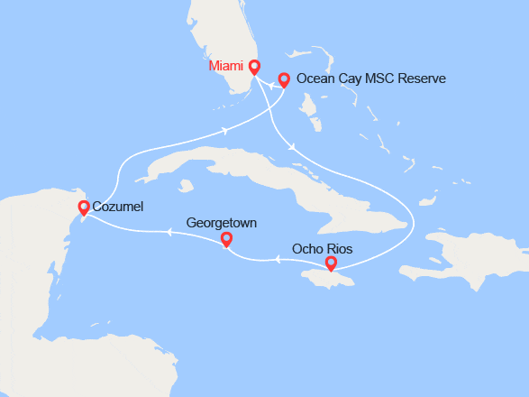itinéraire croisière Caraïbes et Antilles : Jamaïque, Iles Caïman, Mexique, Bahamas...