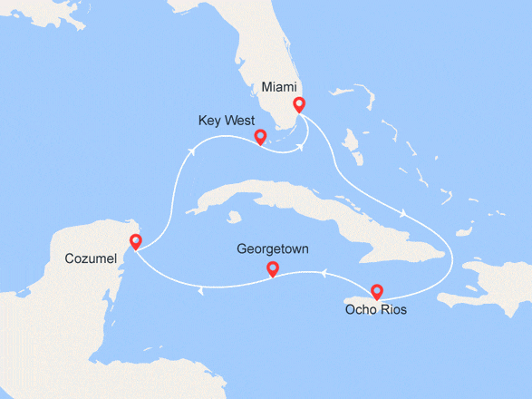 itinéraire croisière Caraïbes et Antilles - Cuba : Jamaïque, Iles Caïman, Mexique, Key West