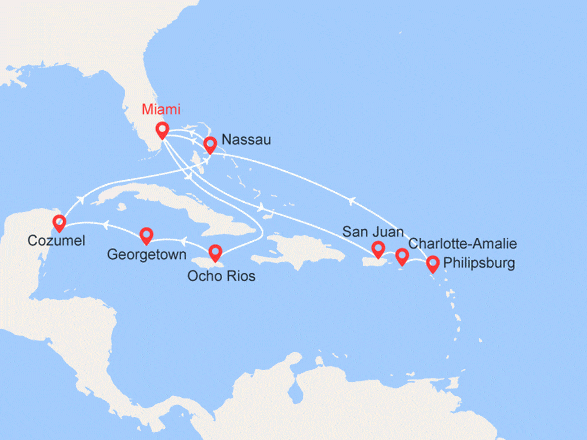 itinéraire croisière Caraïbes et Antilles : Jamaïque, Iles Caïman, Mexique, Porto Rico, St Thomas, Rép Dominicaine & MSC Ocean Cay
