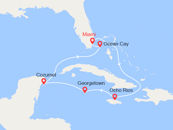 itinéraire croisière Caraïbes et Antilles : Jamaïque, Iles Caïmans, Mexique, Bahamas
