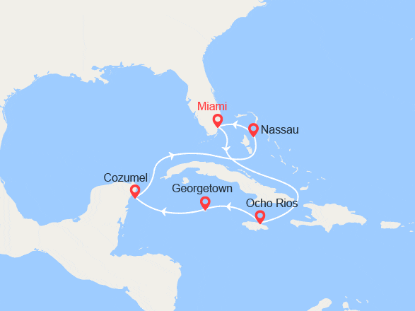 itinéraire croisière Caraïbes et Antilles : Jamaïque, Iles Caïmans, Mexique, Bahamas