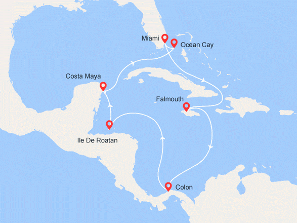 itinéraire croisière Caraïbes et Antilles : Jamaïque, Panama, Costa Rica, Honduras, Mexique, Bahamas
