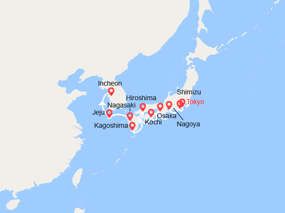 itinéraire croisière Asie : Japon : Mont Fuji, Nagoya, Osaka, Nagasaki...