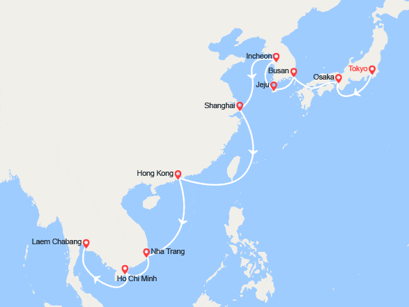 itinéraire croisière Asie : Japon, Chine, Vietnam, Thaïlande