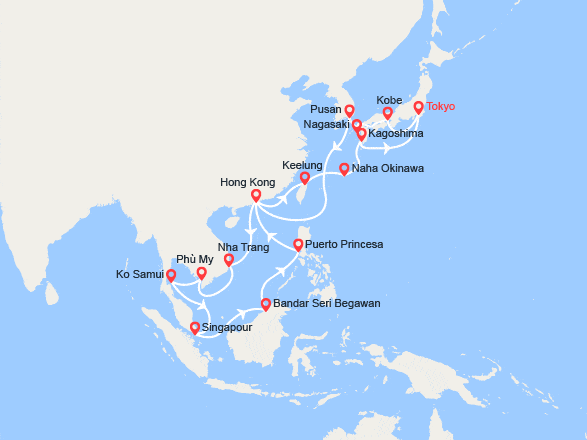itinéraire croisière Asie : Japon, Corée du Sud, Chine, Vietnam, Singapour, Philippines, Taïwan