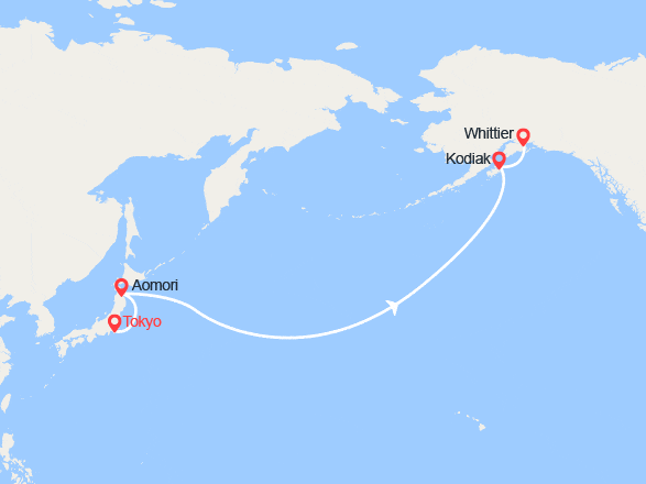 itin&eacute;raire croisi&egrave;re Amérique du Nord : Japon, États-Unis 