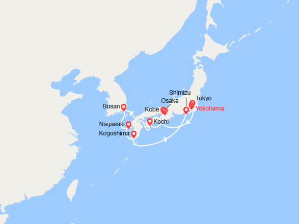 itin&eacute;raire croisi&egrave;re Asie : Japon et Corée du Sud : Tokyo, Kyoto, Kobe, Busan 