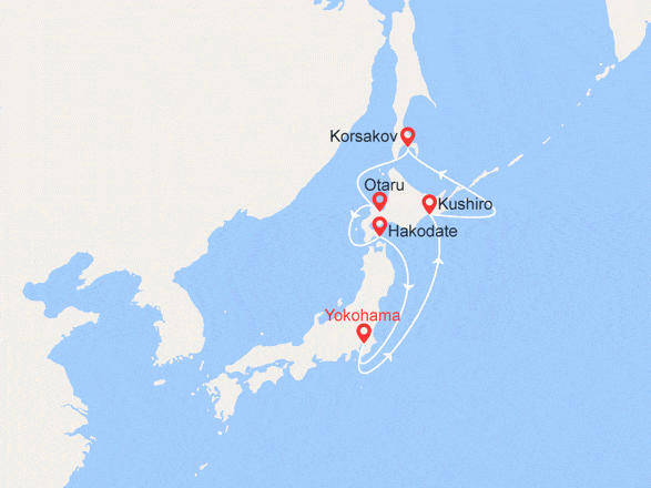 itinéraire croisière Asie : Japon et Russie : Yokohama, Kushiro, Korsakov, Otaru, Hakodate