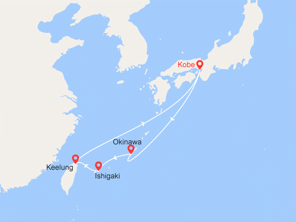 itinéraire croisière Asie : Japon et Taïwan : Kobe, Okinawa, Ishigaki, Keelung  