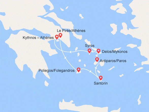 itinéraire croisière Iles grecques : Joyaux des Cyclades : Santorin, Paros, Delos, Mykonos...