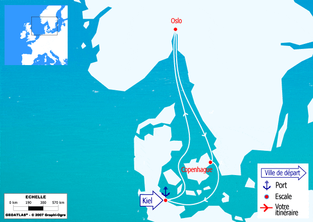 itinéraire croisière Europe du Nord : Kiel, Copenhague, Southampton