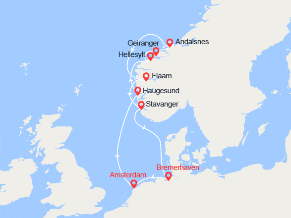 itinéraire croisière Fjords - Fjords : L'Enchantement des Fjords : Norvège, Pays-Bas et Allemagne