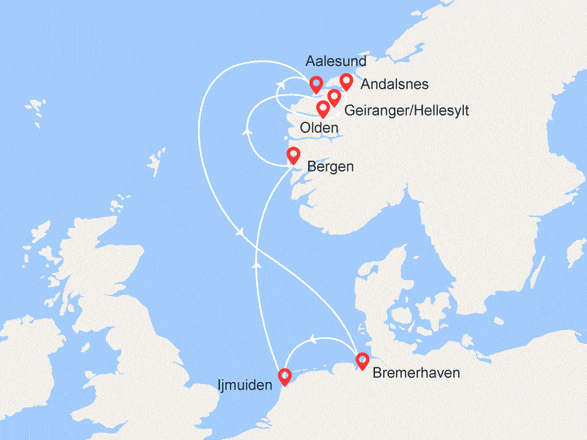 itinéraire croisière Fjords : L'enchantement des Fjords de Norvège
