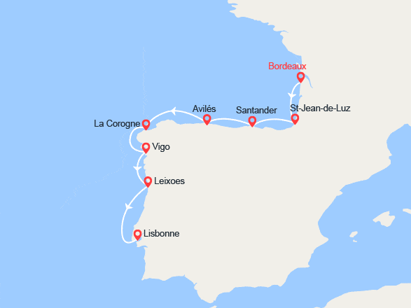 itin&eacute;raire croisi&egrave;re Méditerranée Occidentale : L été au vert le long du Golfe de Gascogne et de la péninsule ibérique 