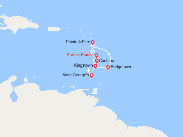 itinéraire croisière Caraïbes et Antilles : La Barbade, Grenadines, Grenade, Ste Lucie 