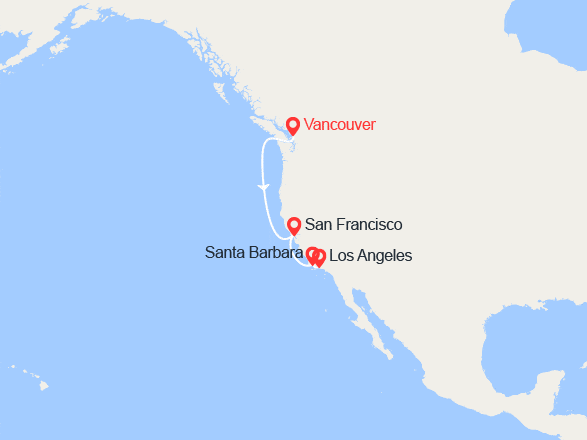 itin&eacute;raire croisi&egrave;re Amérique du Nord : La Californie : Côte viticole du Pacifique 