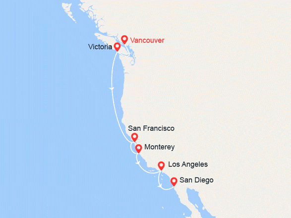 itinéraire croisière Amérique du Nord : La Californie autrement : Entre Vancouver et San Diego
