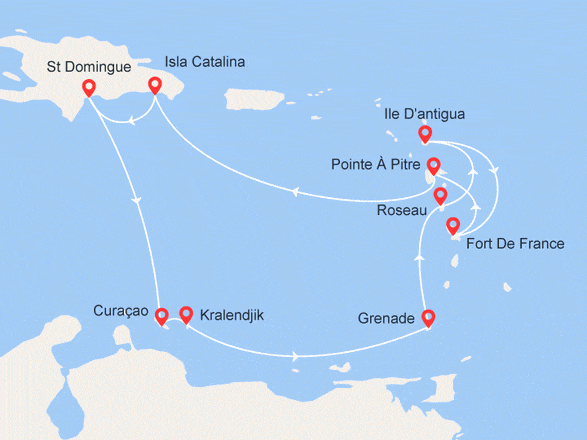 itinéraire croisière Caraïbes et Antilles : La Féerie des Antilles