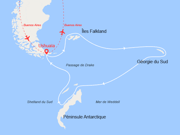 itinéraire croisière Groenland - Arctique - Antarctique : La grande boucle australe