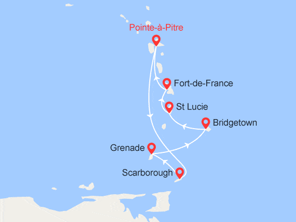 itinéraire croisière Caraïbes et Antilles : La Magie des Caraïbes : Tobago, Barbade, Ste Lucie...