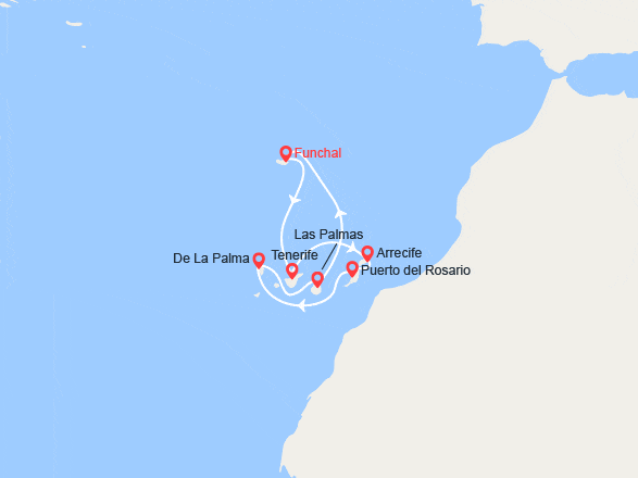 itinéraire croisière Méditerranée Occidentale : La Méditérranée : Madère, Canaries, Espagne