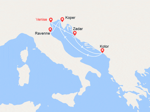 itinéraire croisière Croatie/Adriatique : La Mer Adriatique : Italie, Croatie, Montenegro, Slovénie
