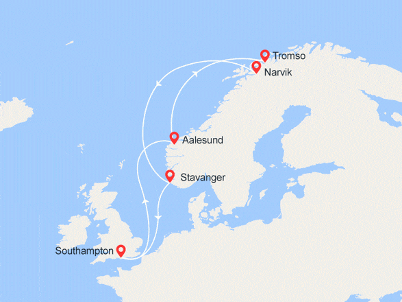 itin&eacute;raire croisi&egrave;re Fjords : La Norvège & ses Fjords : Alesund, Tromso, Narvik, Stavanger... 