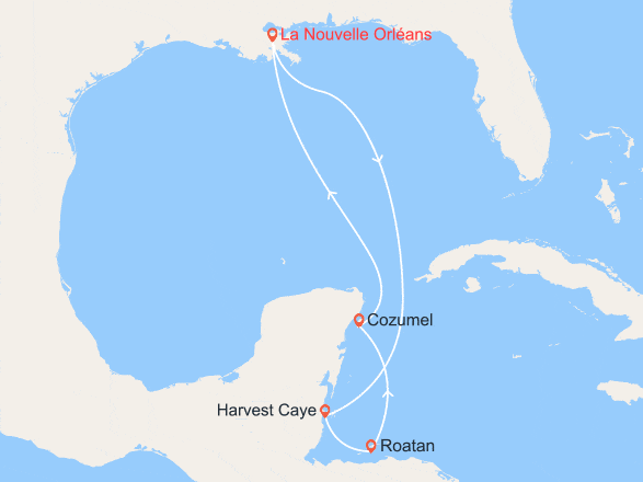 itinéraire croisière Caraïbes et Antilles : La Nouvel Orléans, Belize, Honduras, Mexique 